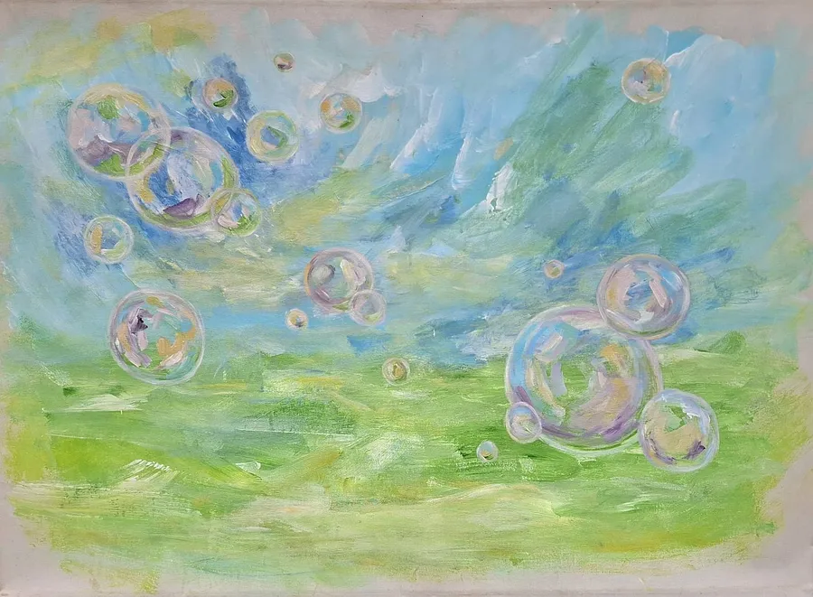 Зображення "Bubble Soul " від Daria Habich, розмір: 100x70 cm, матеріали: полотно, акрил, маркер, лак, медіум: Живопис, місто: Ukraine, ціна: €1190