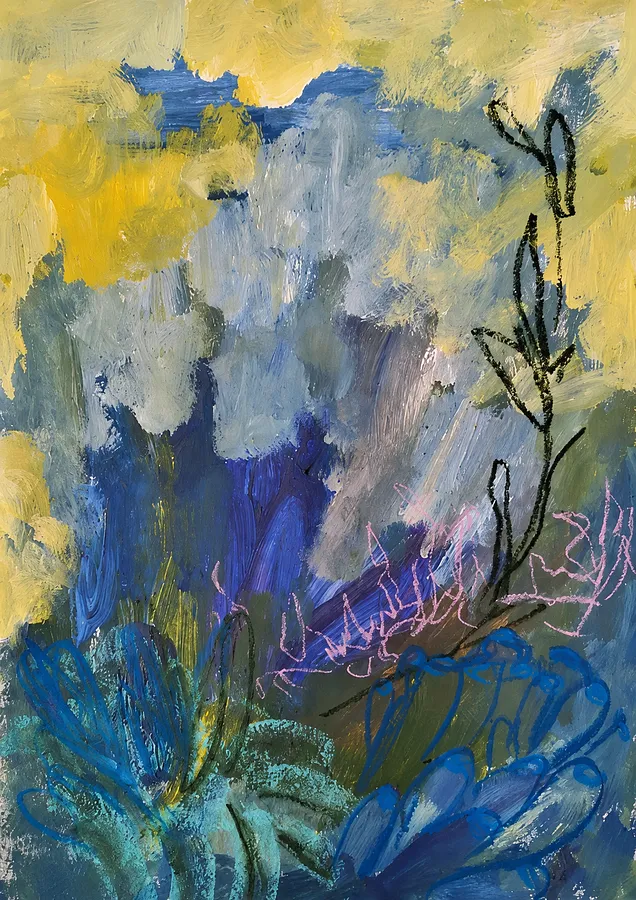 Зображення "After the Calm" від Daria Habich, розмір: 29.7 × 42 cm., матеріали: paper, acrylic, oil pastel, varnish, медіум: Mixed media on paper, місто: Bulgaria, серія: Salt & Sun, ціна: €190