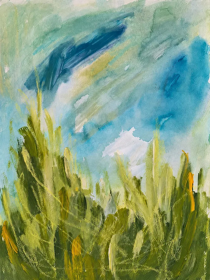 Зображення "Sea Breeze" від Daria Habich, розмір: 29.7 × 42 cm., матеріали: paper, acrylic, oil pastel, varnish, медіум: Mixed media on paper, місто: Bulgaria, серія: Salt & Sun, ціна: €190