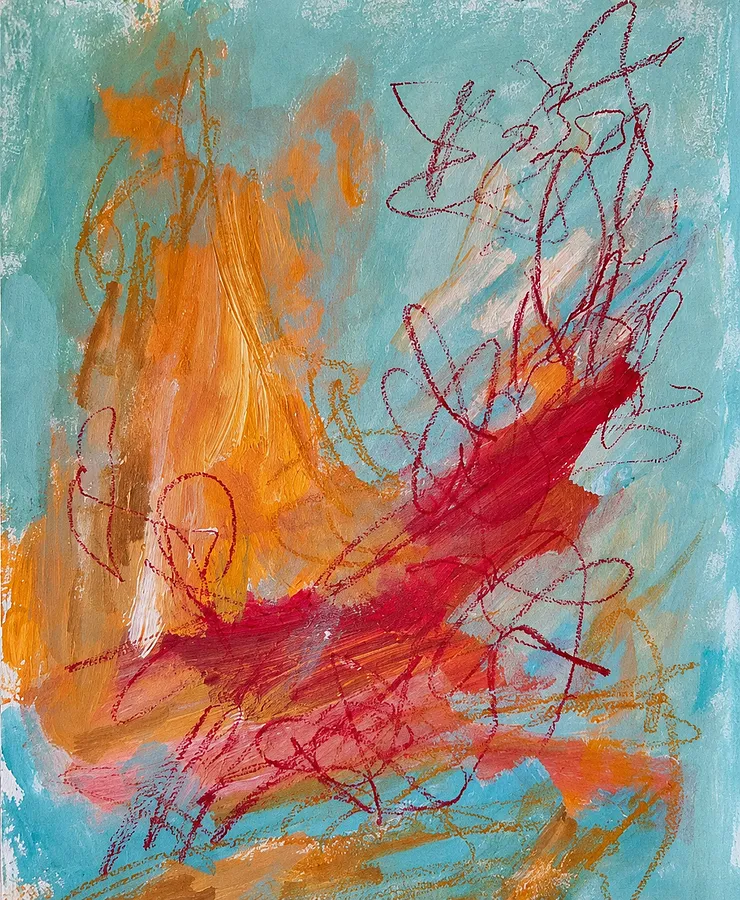Зображення "Coral Tide" від Daria Habich, розмір: 29.7 × 42 cm, матеріали: paper, acrylic, oil pastel, varnish, медіум: Mixed media on paper, місто: Bulgaria, серія: Salt & Sun, ціна: €190