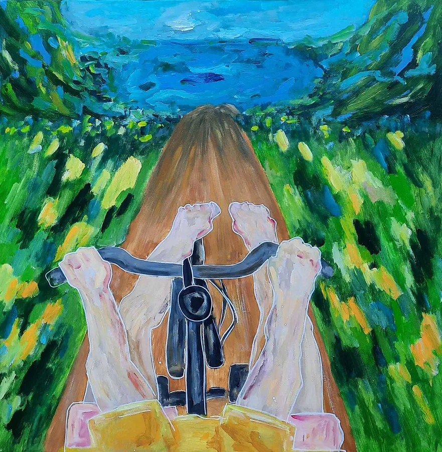 Зображення "With a breeze" від Daria Habich, розмір: 100x100, матеріали: полотно, акрил, маркер, лак, медіум: Живопис, місто: Німеччина, ціна: €950