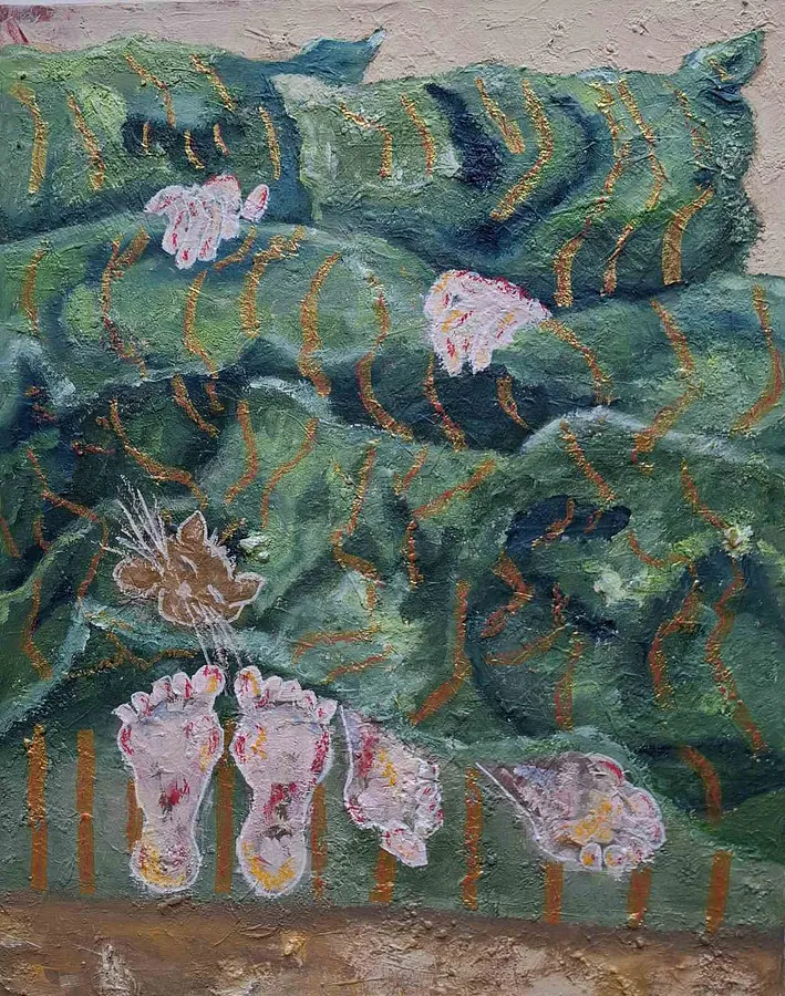 Зображення "Under the Blanket" від Daria Habich, матеріали: полотно, акрил, олійна пастель, лак, медіум: Живопис, місто: Німеччина, ціна: €750