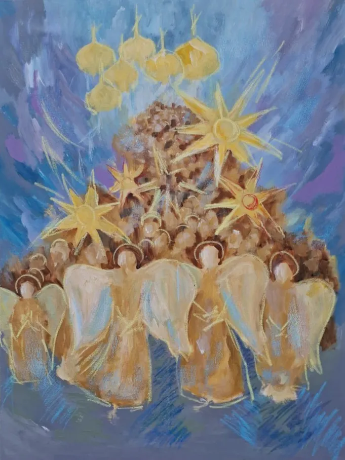 Зображення "Christmas procession" від Daria Habich, розмір: 90х120, матеріали: полотно, акрил, олійна пастель, лак, медіум: Живопис, місто: Німеччина, ціна: €1350